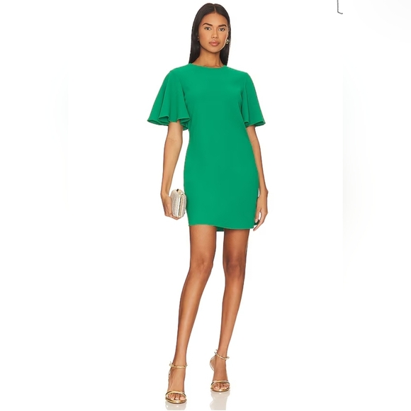 Amanda Uprichard Juliette Green Dress with Flutter Sleeves - Picture 1 of 7
